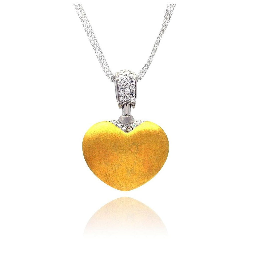 .925 Sterling Silver Gold Plated Clear Cz Heart Pendant Necklace