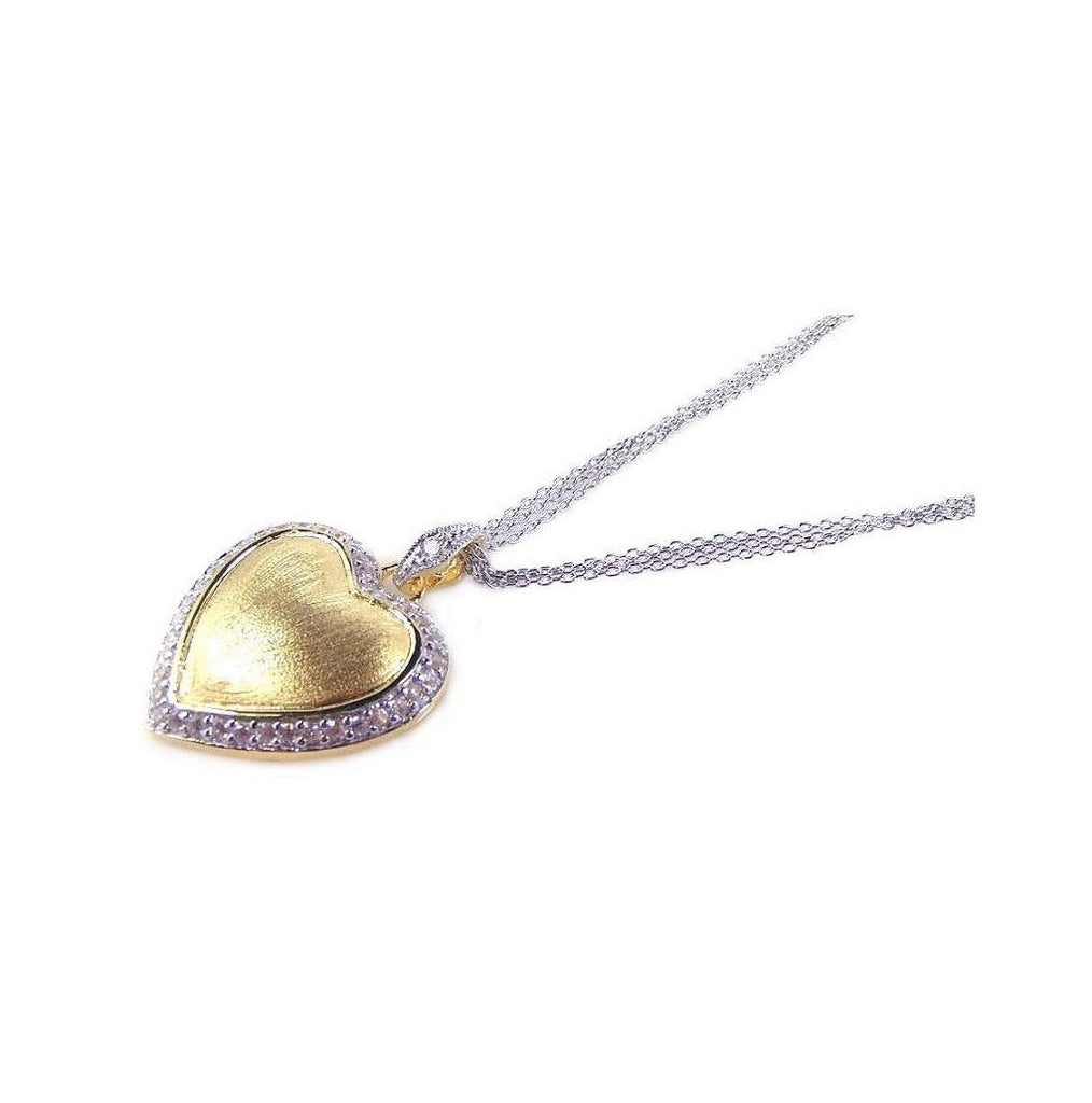 .925 Sterling Silver Gold Plated Clear Cz Heart Pendant Necklace