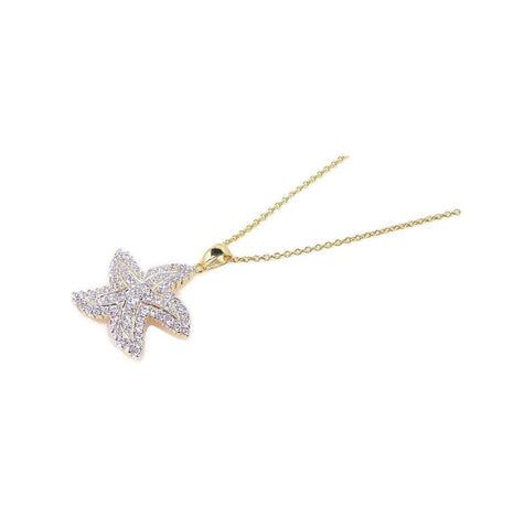 .925 Sterling Silver Gold Plated Clear Cz Starfish Pendant Necklace