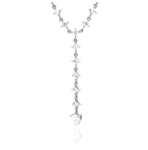 .925 Sterling Silver Rhodium Plated Clear Cz Dangling Pendant Necklace