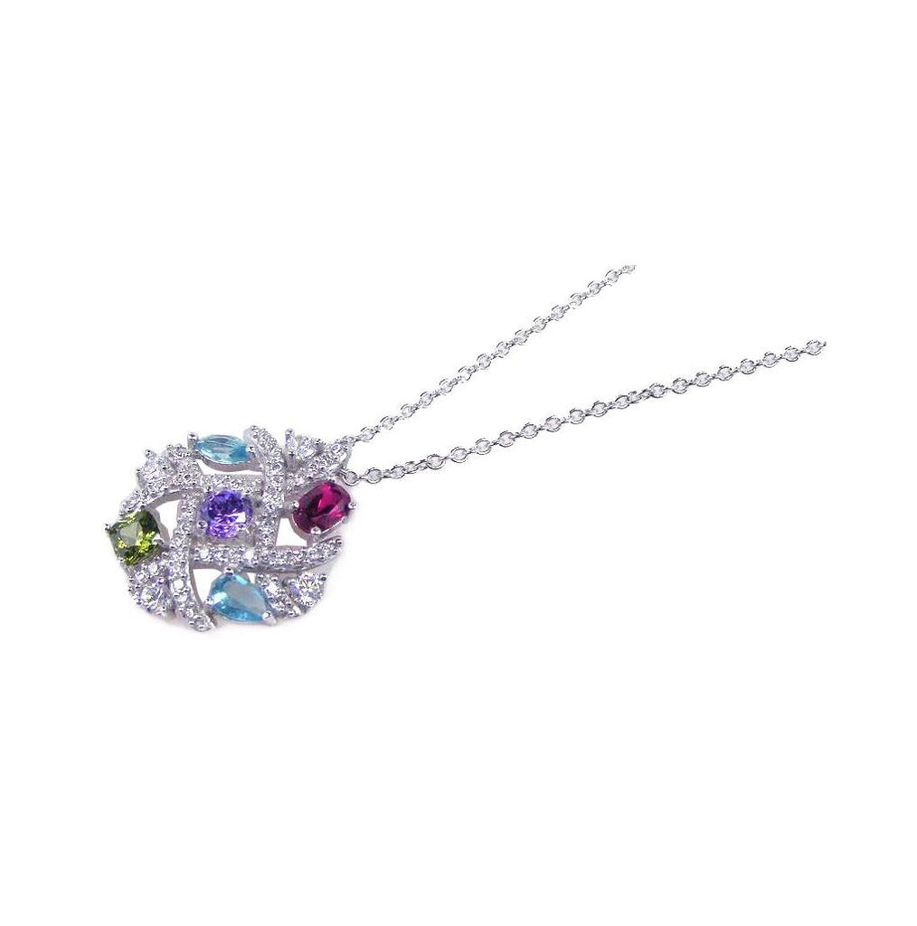 .925 Sterling Silver Rhodium Plated Colorful Stones Pendant Necklace