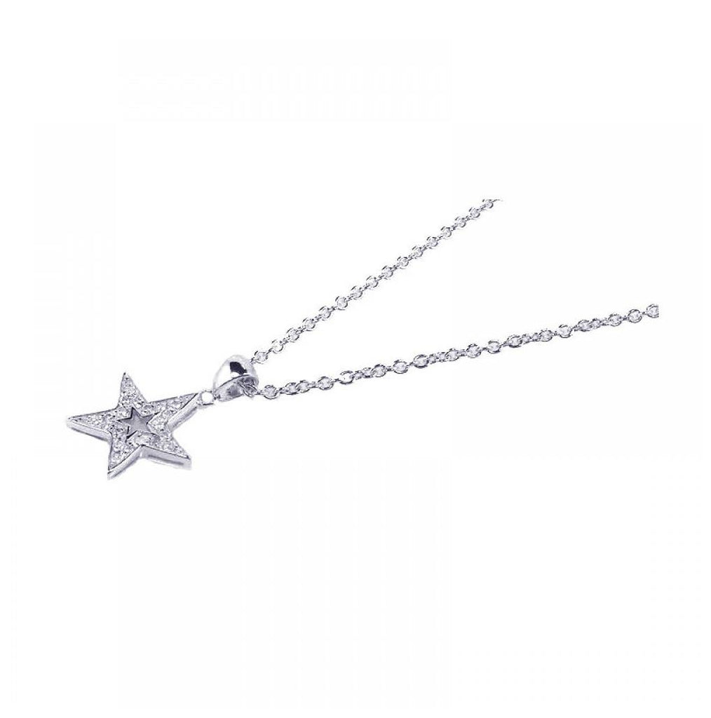 .925 Sterling Silver Rhodium Plated Clear Cz Star Pendant Necklace