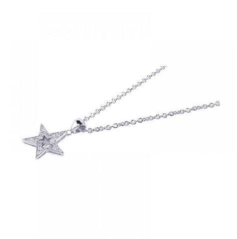 .925 Sterling Silver Rhodium Plated Clear Cz Star Pendant Necklace