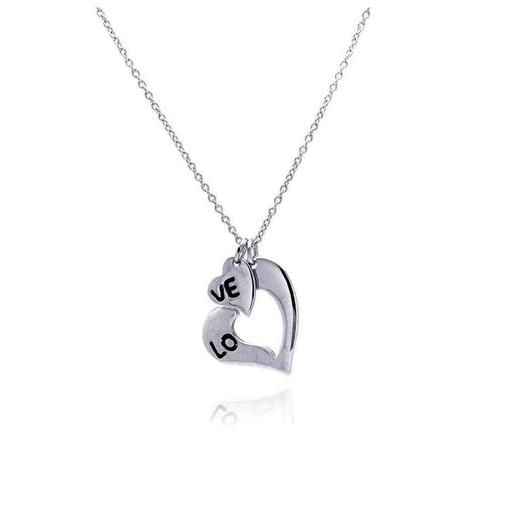 .925 Sterling Silver Rhodium Plated Love Heart Pendant Necklace