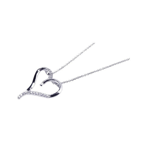 .925 Sterling Silver Rhodium Plated Clear Cz Black Heart Pendant Necklace