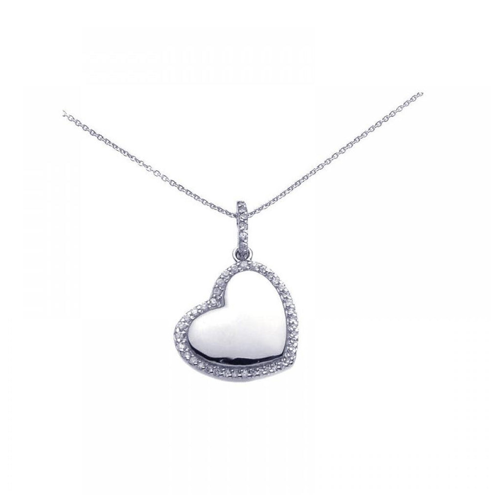 .925 Sterling Silver Rhodium Plated Clear Cz Heart Pendant Necklace