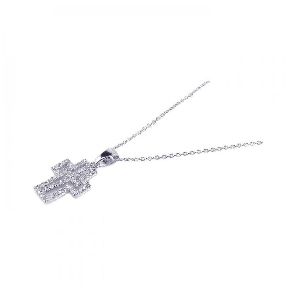 .925 Sterling Silver Rhodium Plated Clear Cz Cross Pendant Necklace