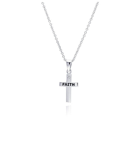 .925 Sterling Silver Rhodium Plated Clear Cz Cross Faith Pendant Necklace