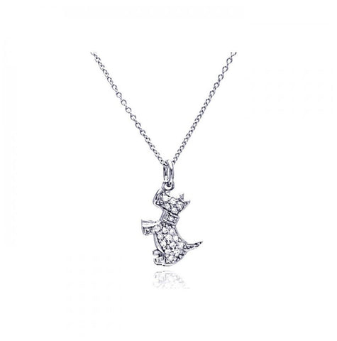 .925 Sterling Silver Rhodium Plated Clear Cz Dog Pendant Necklace