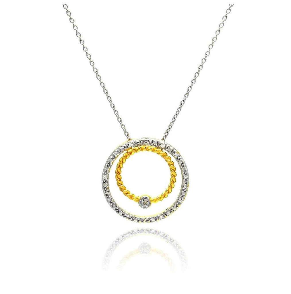 .925 Sterling Silver Gold & Rhodium Plated Circle Pendant Necklace