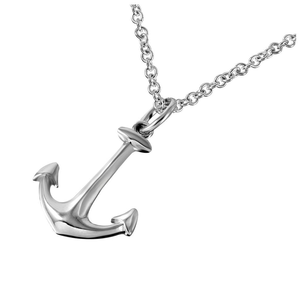 .925 Sterling Silver Rhodium Plated Clear Cz Anchor Pendant Necklace