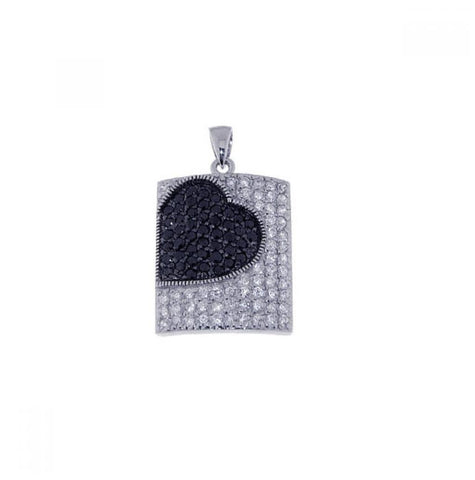 .925 Sterling Silver Rhodium Plated Clear & Black Cz Heart Pendant