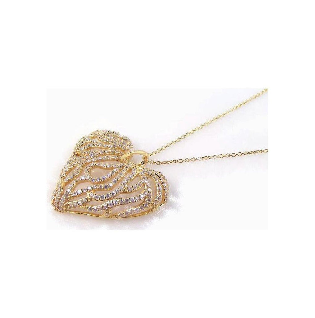 .925 Sterling Silver Gold Plated Clear Cz Heart Pendant Necklace