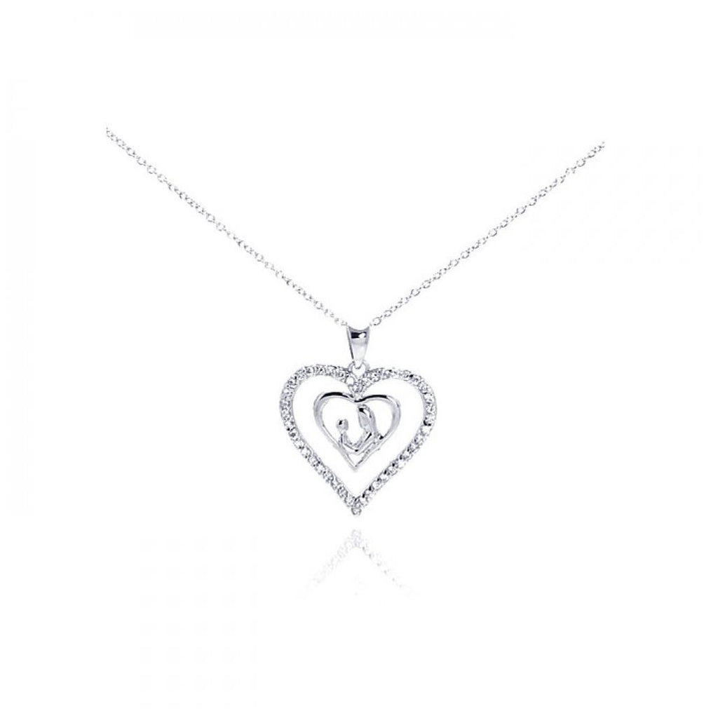 .925 Sterling Silver Rhodium Plated Clear Cz Figurine Heart Pendant Necklace