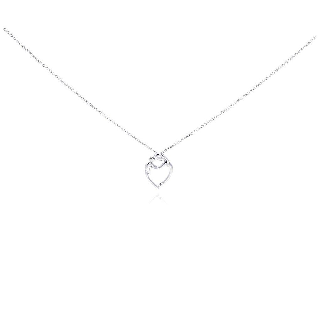 .925 Sterling Silver Rhodium Plated Figurine Heart Pendant Necklace