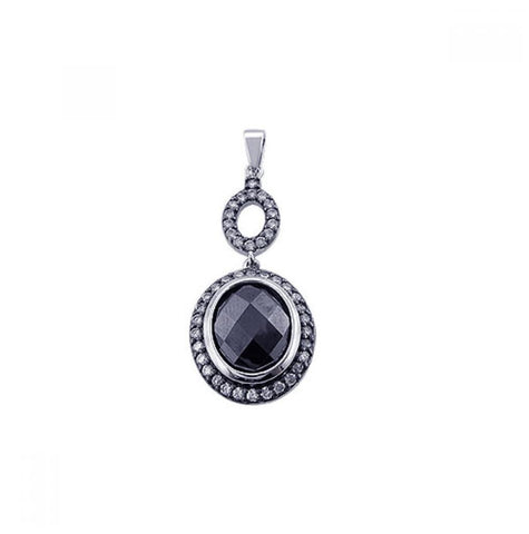 .925 Sterling Silver Black Rhodium Plated Onyx Circle Pendant