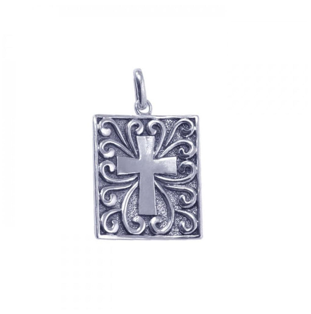 .925 Sterling Silver Rhodium Plated Cross Pendant