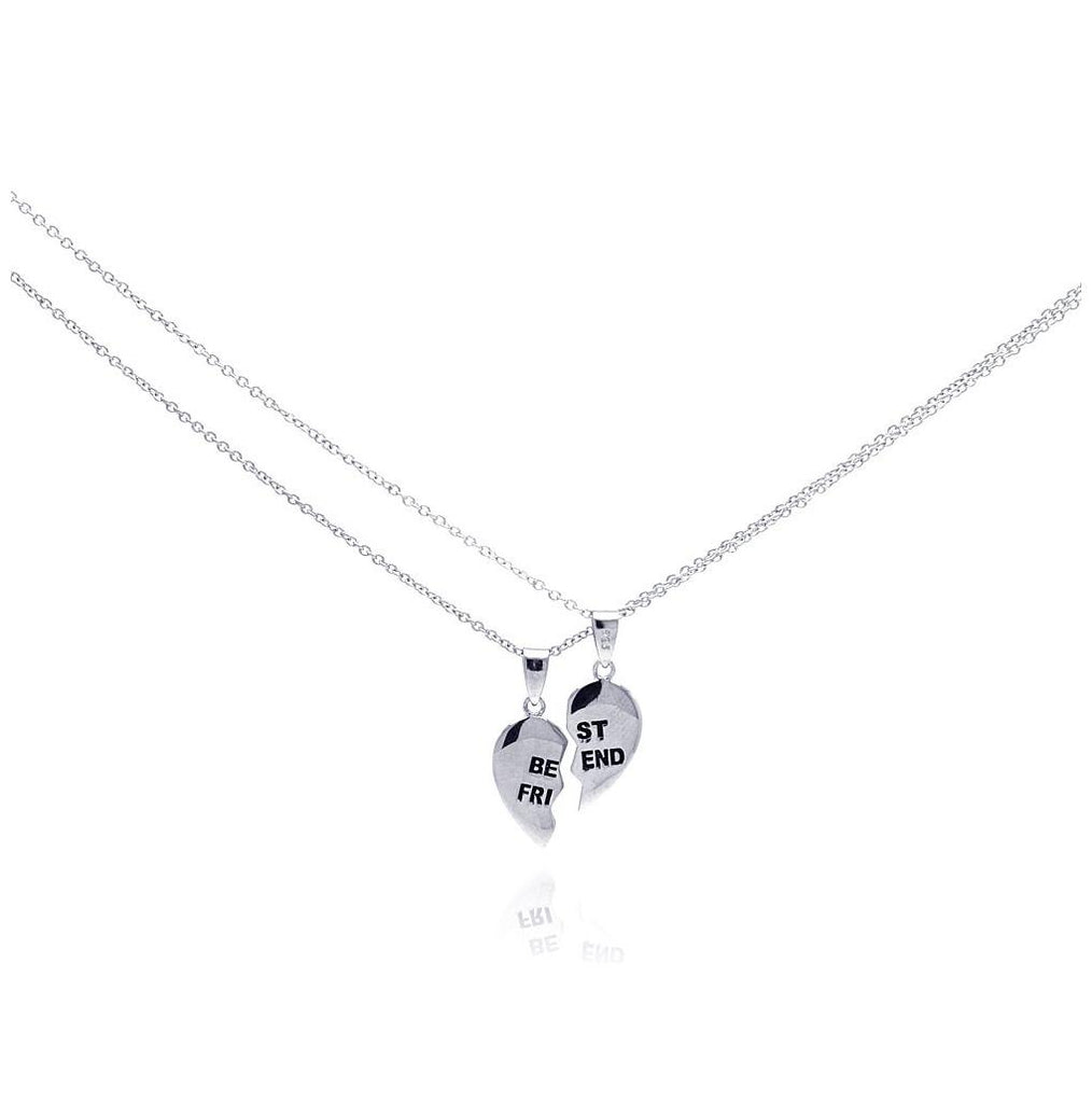 .925 Sterling Silver Rhodium Plated Half Heart Piece Pendant Necklace