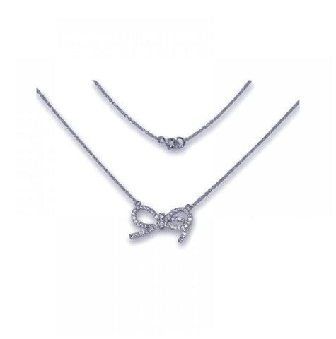 .925 Sterling Silver Rhodium Plated Bowtie Pendant Necklace