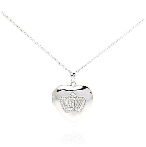 .925 Sterling Silver Rhodium Plated Clear Cz Heart Pendant Necklace