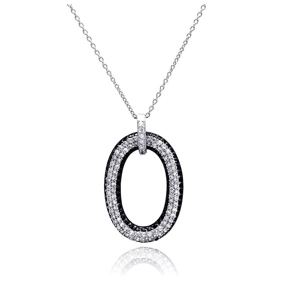 .925 Sterling Silver Rhodium & Black Rhodium Plated Clear Cz Number 0 Pendant Necklace