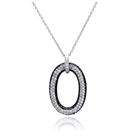 .925 Sterling Silver Rhodium & Black Rhodium Plated Clear Cz Number 0 Pendant Necklace