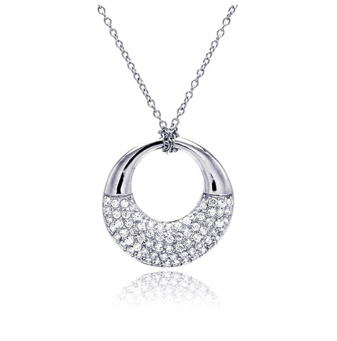 .925 Sterling Silver Rhodium Plated Clear Cz Ring Pendant Necklace