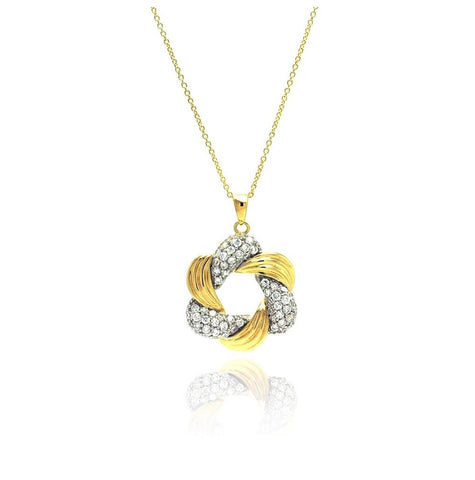 .925 Sterling Silver Gold & Rhodium Plated Clear Cz Knot Pendant Necklace