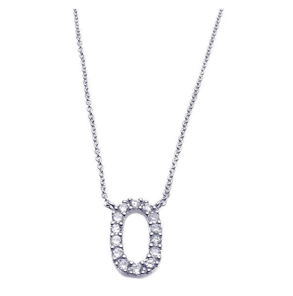 .925 Sterling Silver Rhodium Plated Clear Cz Number 0 Pendant Necklace