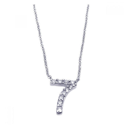 .925 Sterling Silver Rhodium Plated Clear Cz Number 7 Pendant Necklace