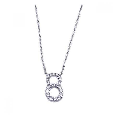 .925 Sterling Silver Rhodium Plated Clear Cz Number 8 Pendant Necklace