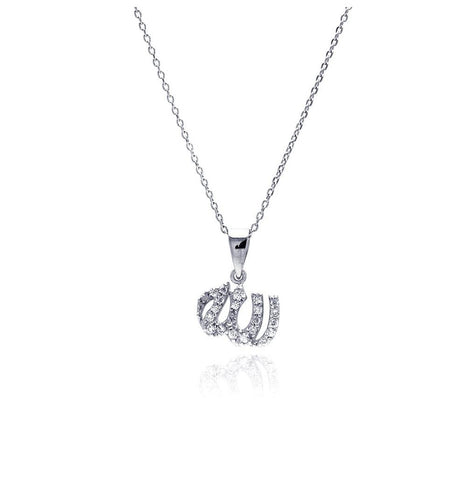 .925 Sterling Silver Rhodium Plated Clear Cz Ew Pendant Necklace