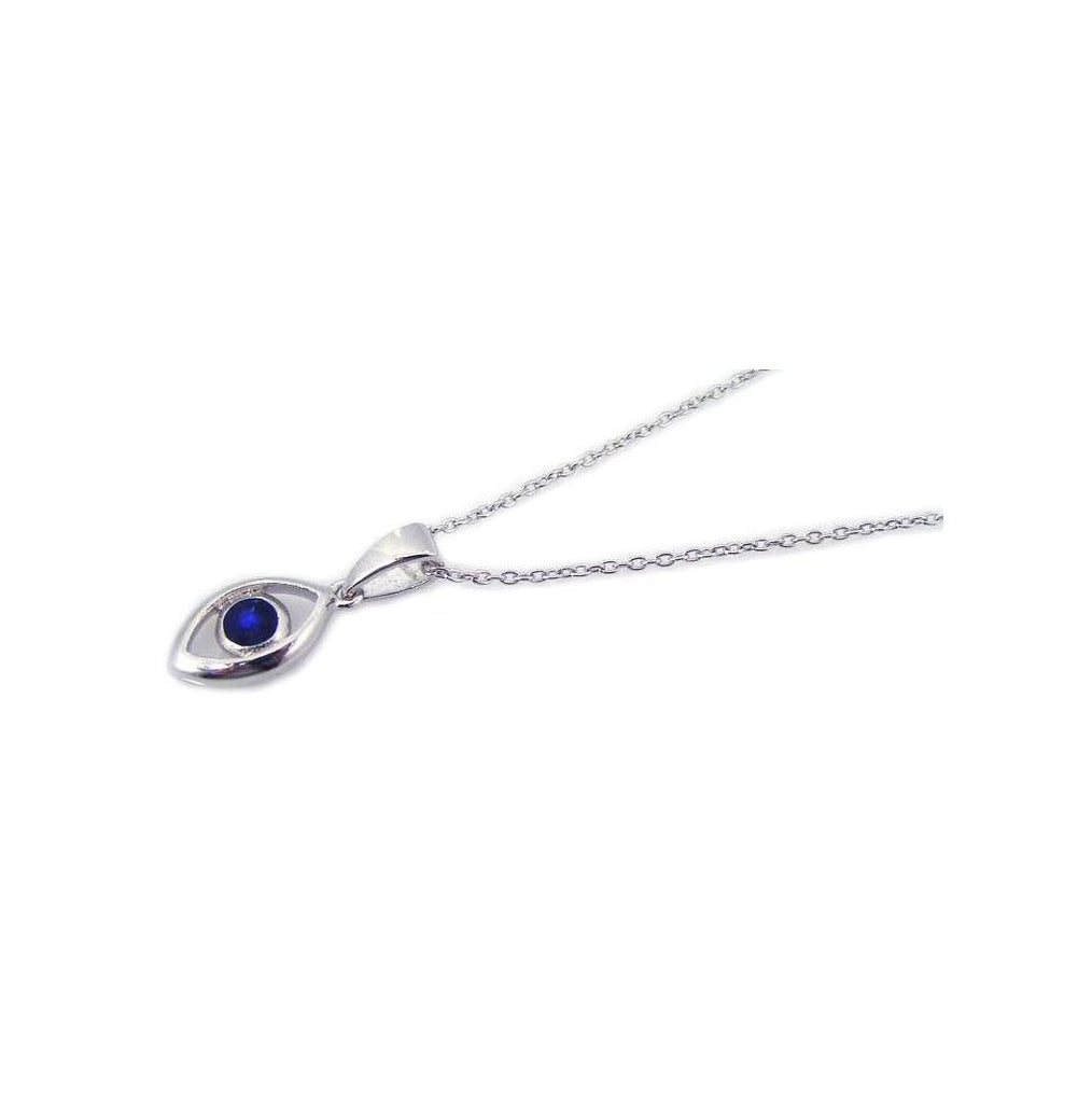 .925 Sterling Silver Rhodium Plated Blue Stone Evil Eye Pendant Necklace