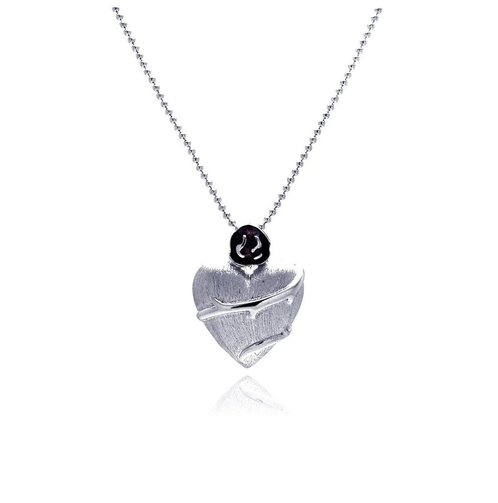 .925 Sterling Silver Rhodium Plated Clear Cz Heart Pendant Necklace