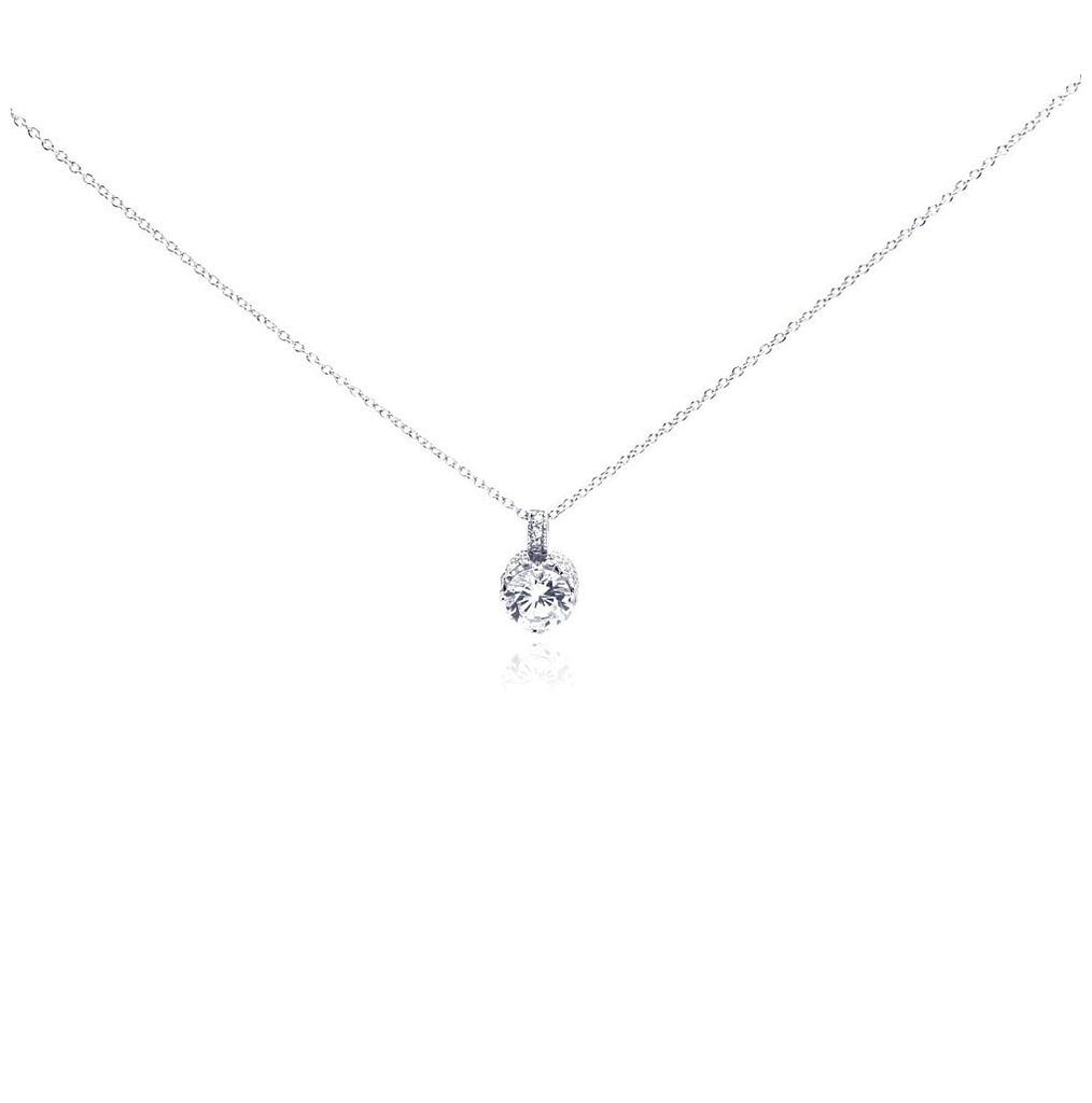 .925 Sterling Silver Rhodium Plated Clear Cz Simple Pendant Necklace