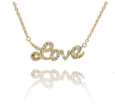 .925 Sterling Silver Rose Gold Plated Clear Cz Love Pendant Necklace