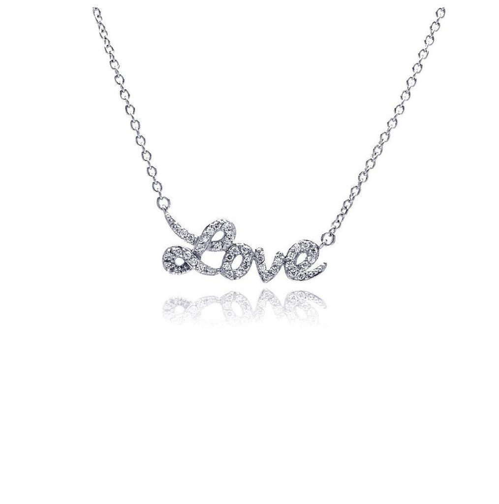 .925 Sterling Silver Rhodium Plated Clear Cz Love Pendant Necklace