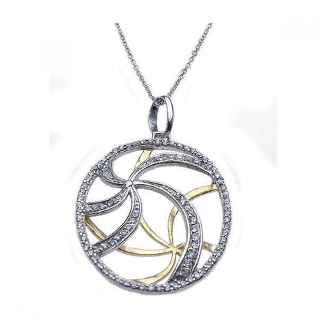 .925 Sterling Silver Rhodium & Gold Plated Clear Cz Swirl Pendant Necklace