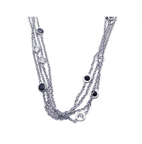 .925 Sterling Silver Rhodium Plated Black Cz Pendant Necklace