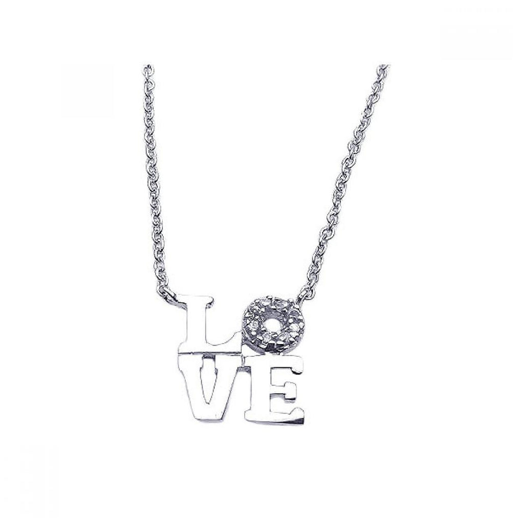 .925 Sterling Silver Rhodium Plated Clear Cz Love Pendant Necklace