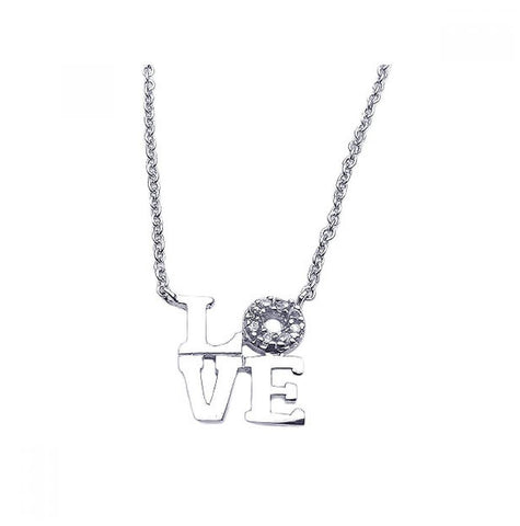 .925 Sterling Silver Rhodium Plated Clear Cz Love Pendant Necklace