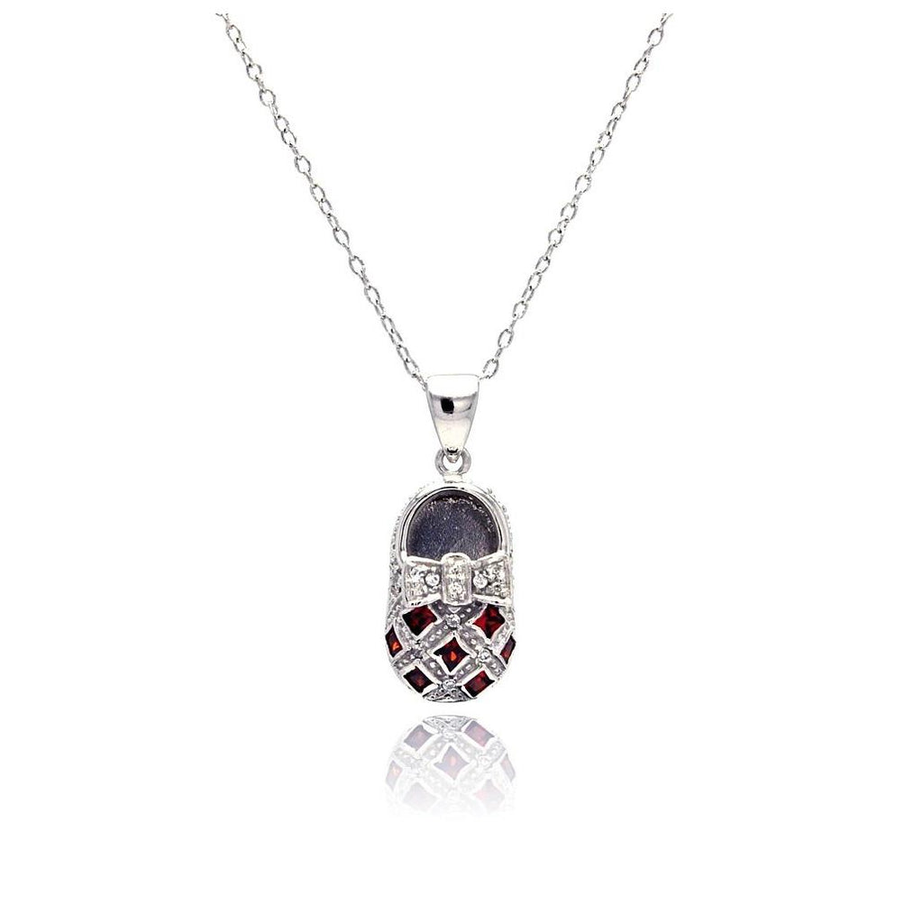 .925 Sterling Silver Rhodium Plated Clear Cz Shoe Pendant Necklace