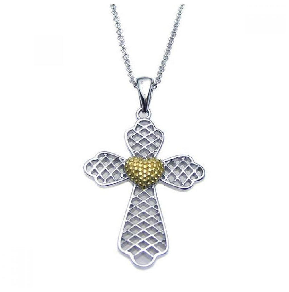 .925 Sterling Silver Rhodium Plated Clear Cz Cross Pendant Necklace