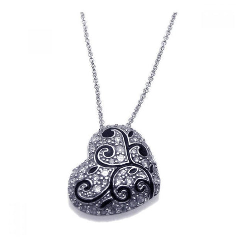 .925 Sterling Silver Rhodium Plated Clear Cz Heart Pendant Necklace