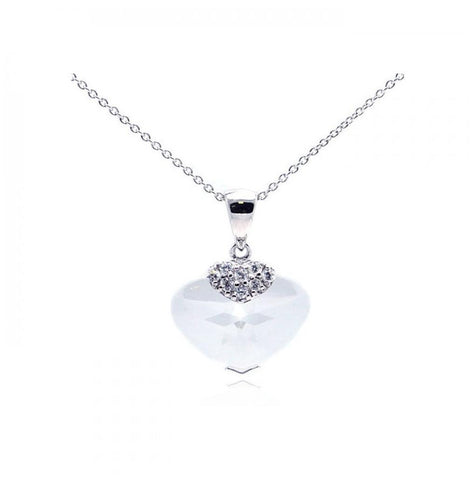 .925 Sterling Silver Rhodium Plated Clear Cz Heart Pendant Necklace