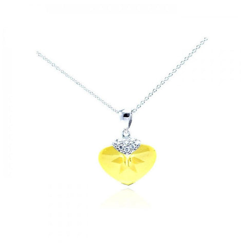 .925 Sterling Silver Rhodium Plated Yellow Cz Heart Pendant Necklace