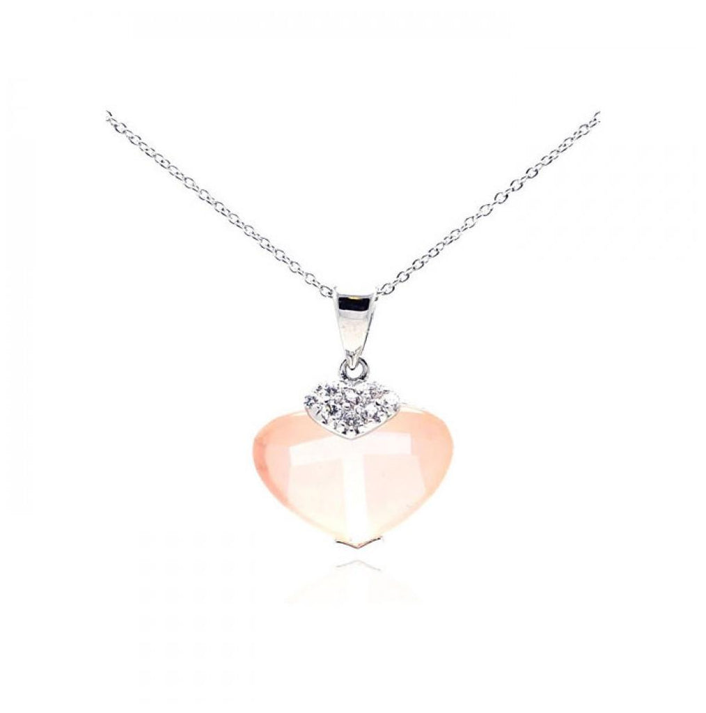 .925 Sterling Silver Rhodium Plated Pink Cz Heart Pendant Necklace