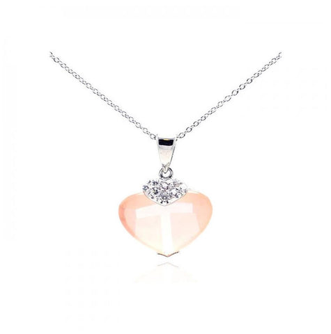 .925 Sterling Silver Rhodium Plated Pink Cz Heart Pendant Necklace