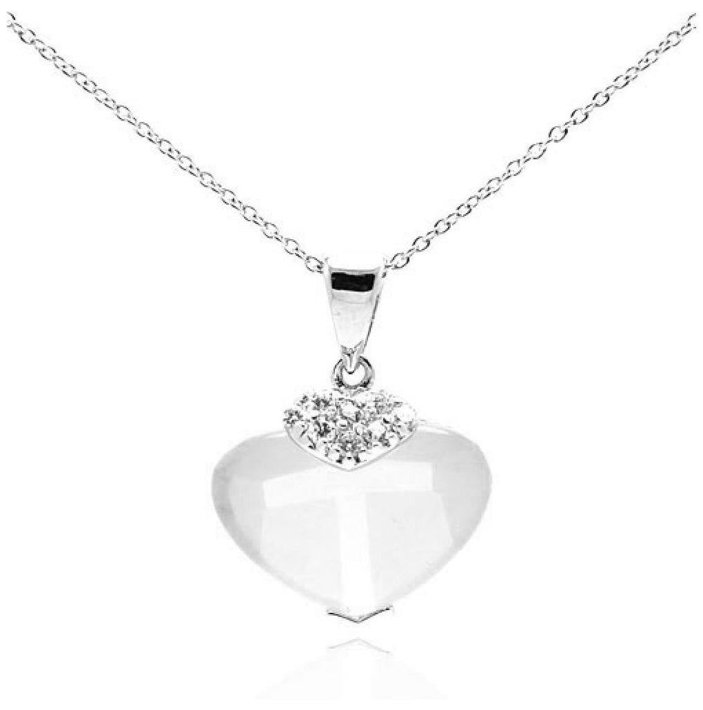 .925 Sterling Silver Rhodium Plated Clear Cz Heart Pendant Necklace