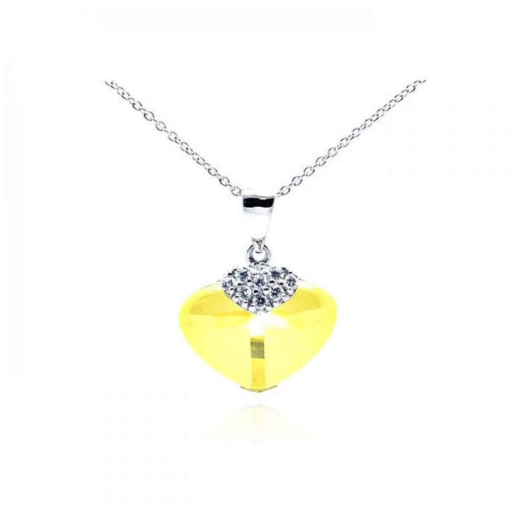 .925 Sterling Silver Rhodium Plated Yellow Cz Heart Pendant Necklace